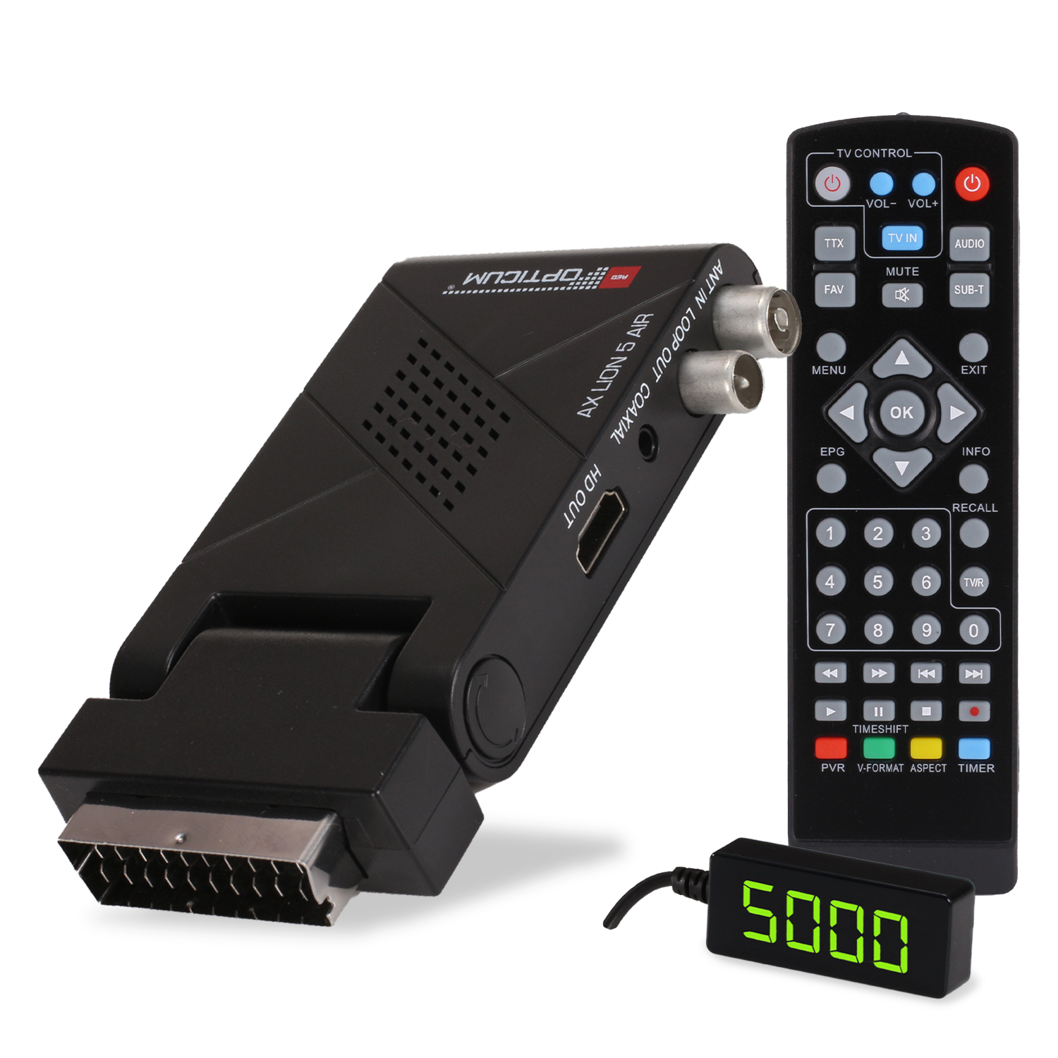 RED OPTICUM AX SCART/ DVB-T2 Receiver (H.264), DVB-T2 Aufnahmefunktion I HD-Receiver PVR-Funktion, DVB-T, HDMI (H.265), Lion HD PVR Receiver AIR - 5 mit DVB-T2 schwarz) (HDTV, DVB-T2 HD DVB-T2