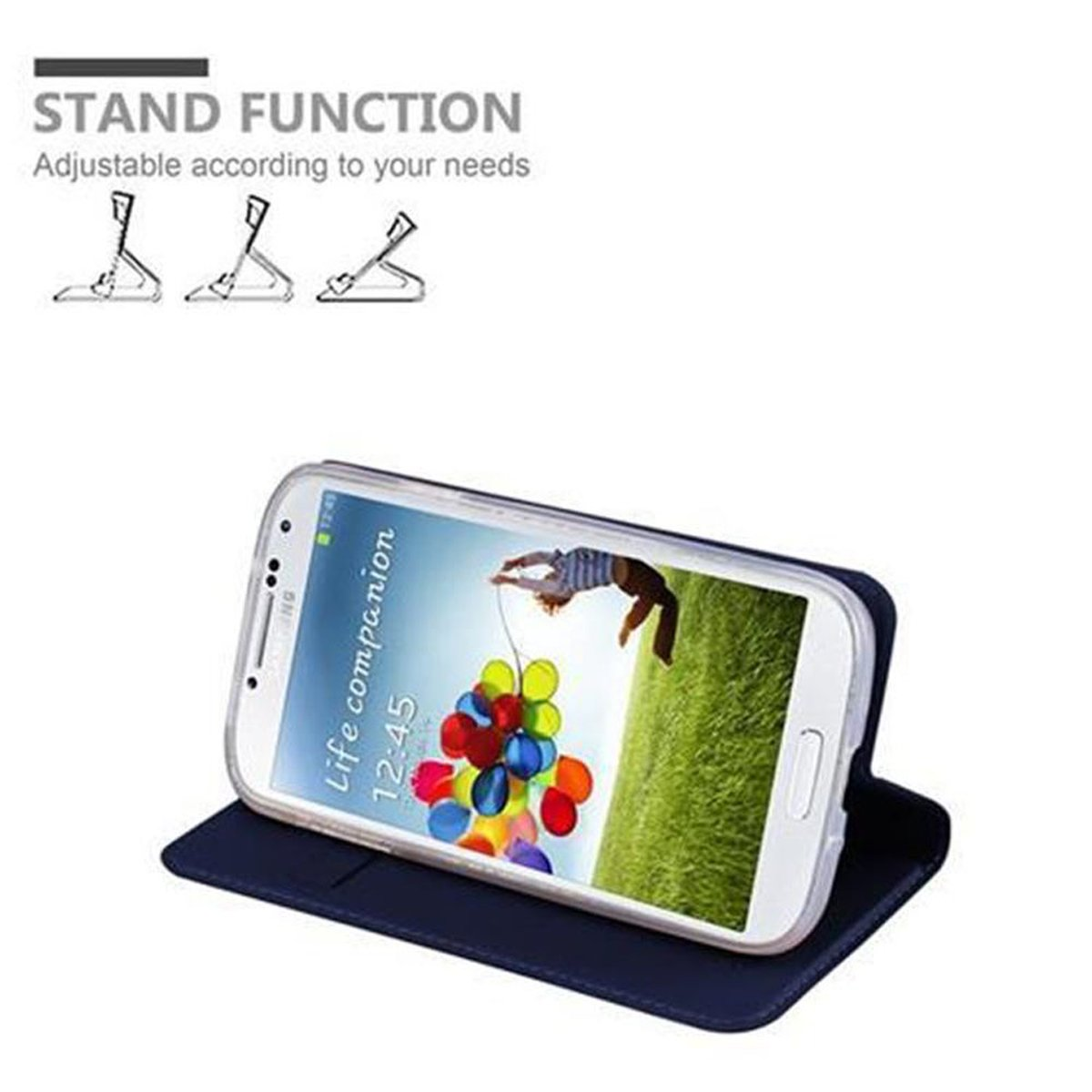 Samsung, CADORABO Book CLASSY Galaxy S4, DUNKEL BLAU Bookcover, Style, Classy Handyhülle
