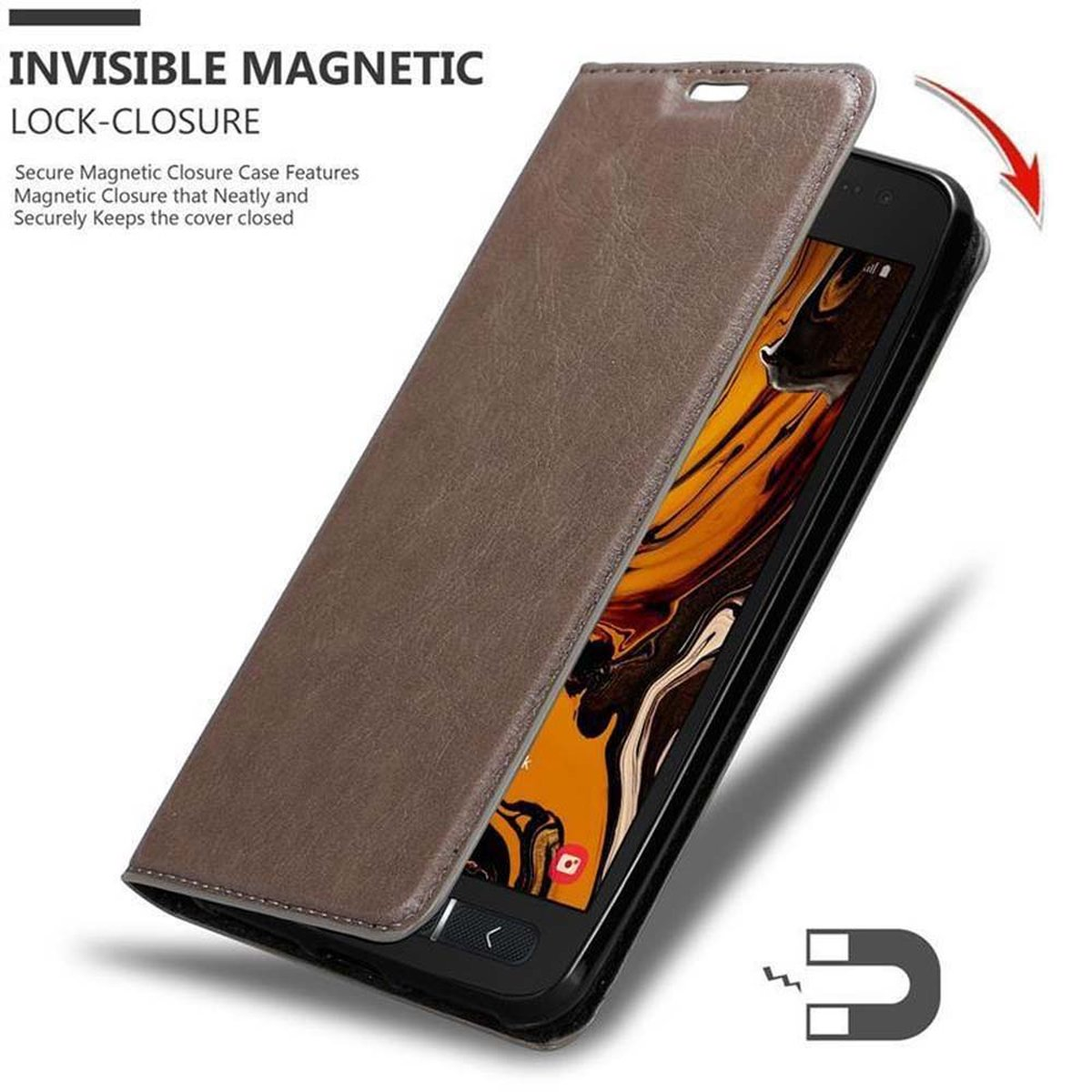 CADORABO Book Hülle Invisible Magnet, Samsung, 4s, Bookcover, 4 XCover XCover KAFFEE BRAUN Galaxy 