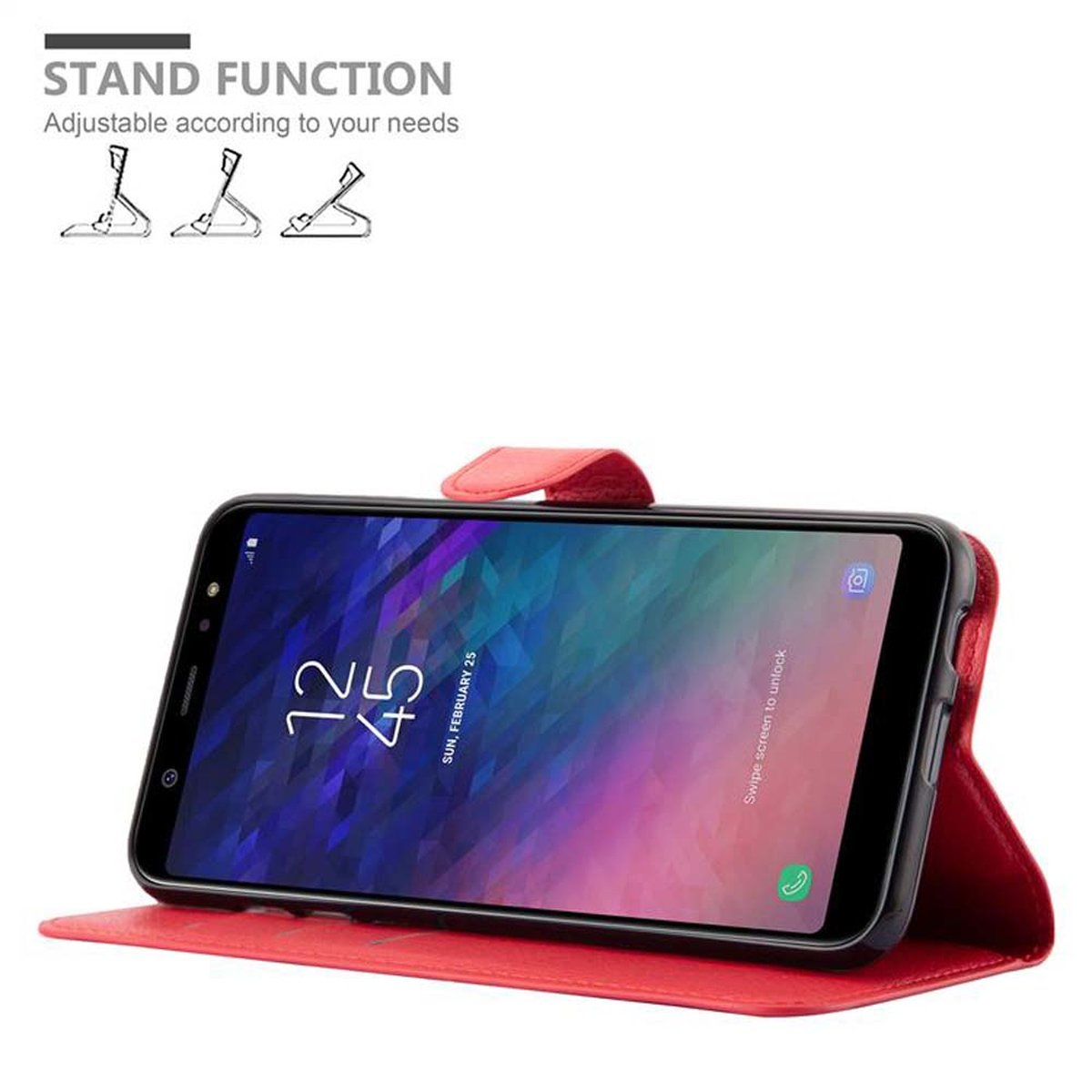 CADORABO Book Hülle ROT Bookcover, Galaxy PLUS Standfunktion, 2018, A6 KARMIN Samsung