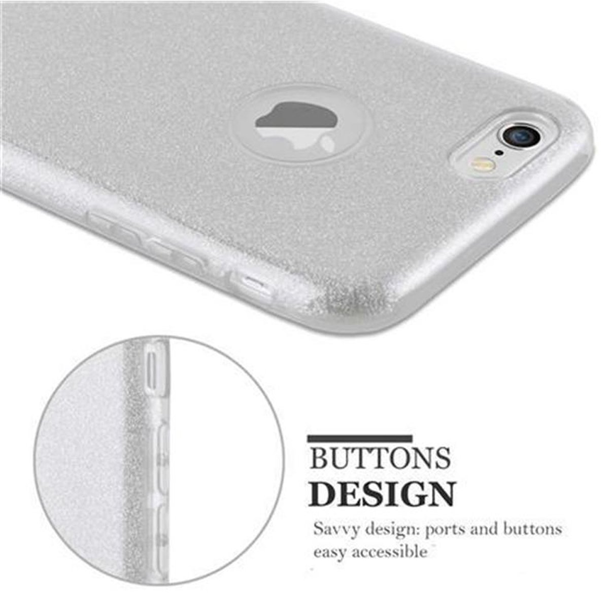 6S, Case SILBER / Hülle STERNENSTAUB Schutzhülle Design, 6 Apple, Glitzer CADORABO Hard iPhone Backcover, im