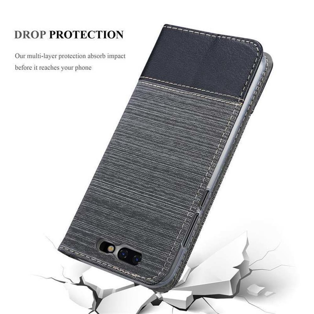 Xiaomi, GRAU SHARK, SCHWARZ Book Bookcover, CADORABO Schutzhülle BLACK im Jeans Style,