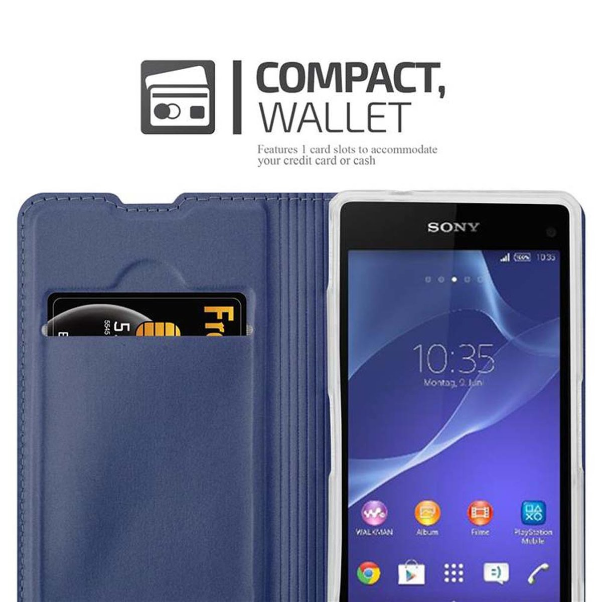 CADORABO Handyhülle Classy Book BLAU Sony, CLASSY Style, Xperia COMPACT, Bookcover, DUNKEL Z1