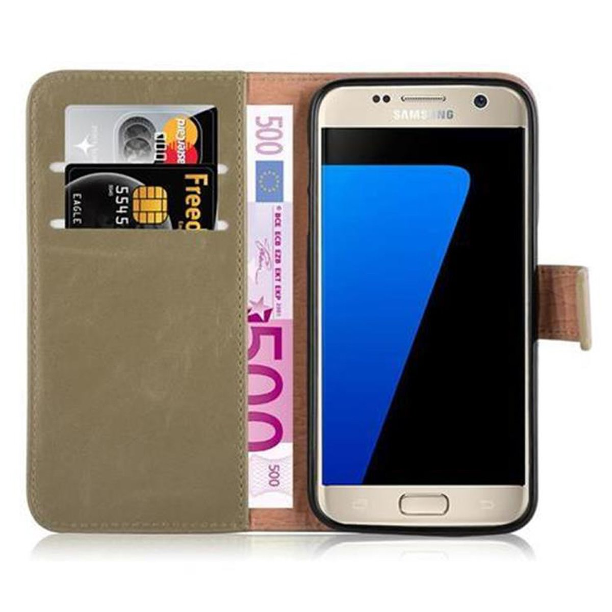 Book Samsung, CADORABO Galaxy Luxury BRAUN S7, CAPPUCCINO Bookcover, Style, Hülle