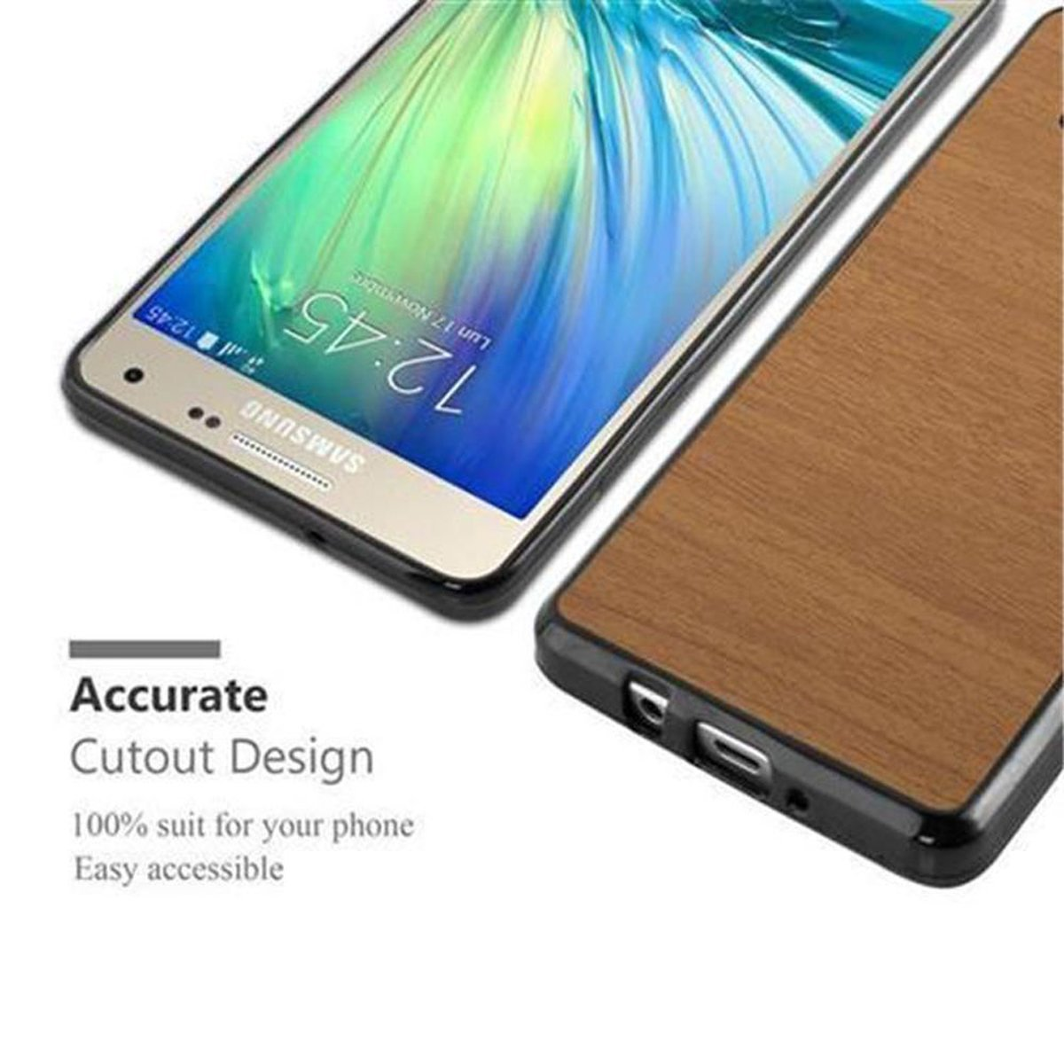 CADORABO TPU Backcover, A5 2015, BRAUN Samsung, Schutzhülle, Wooden Galaxy WOODEN