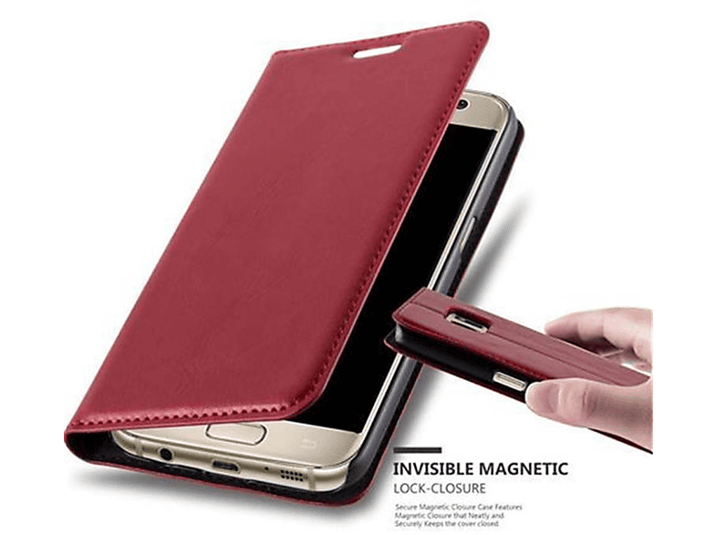 CADORABO Book Hülle Invisible Magnet, Bookcover, Samsung, Galaxy S7, APFEL ROT
