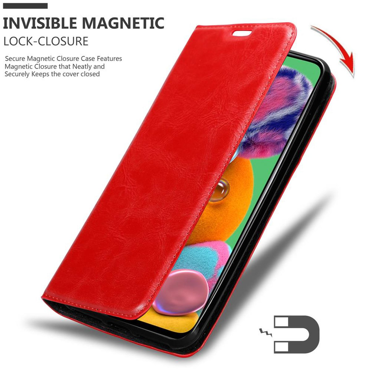 CADORABO Book Hülle Bookcover, Samsung, Magnet, Invisible ROT A90 5G, APFEL Galaxy