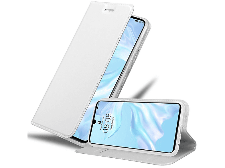 P30, Huawei, Handyhülle Bookcover, CLASSY SILBER CADORABO Classy Book Style,