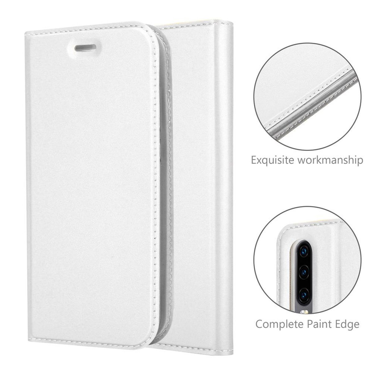 P30, Huawei, Handyhülle Bookcover, CLASSY SILBER CADORABO Classy Book Style,