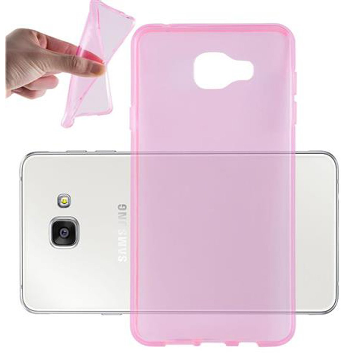 A7 Backcover, Samsung, TRANSPARENT PINK 2016, Slim CADORABO AIR Galaxy Ultra TPU Schutzhülle,