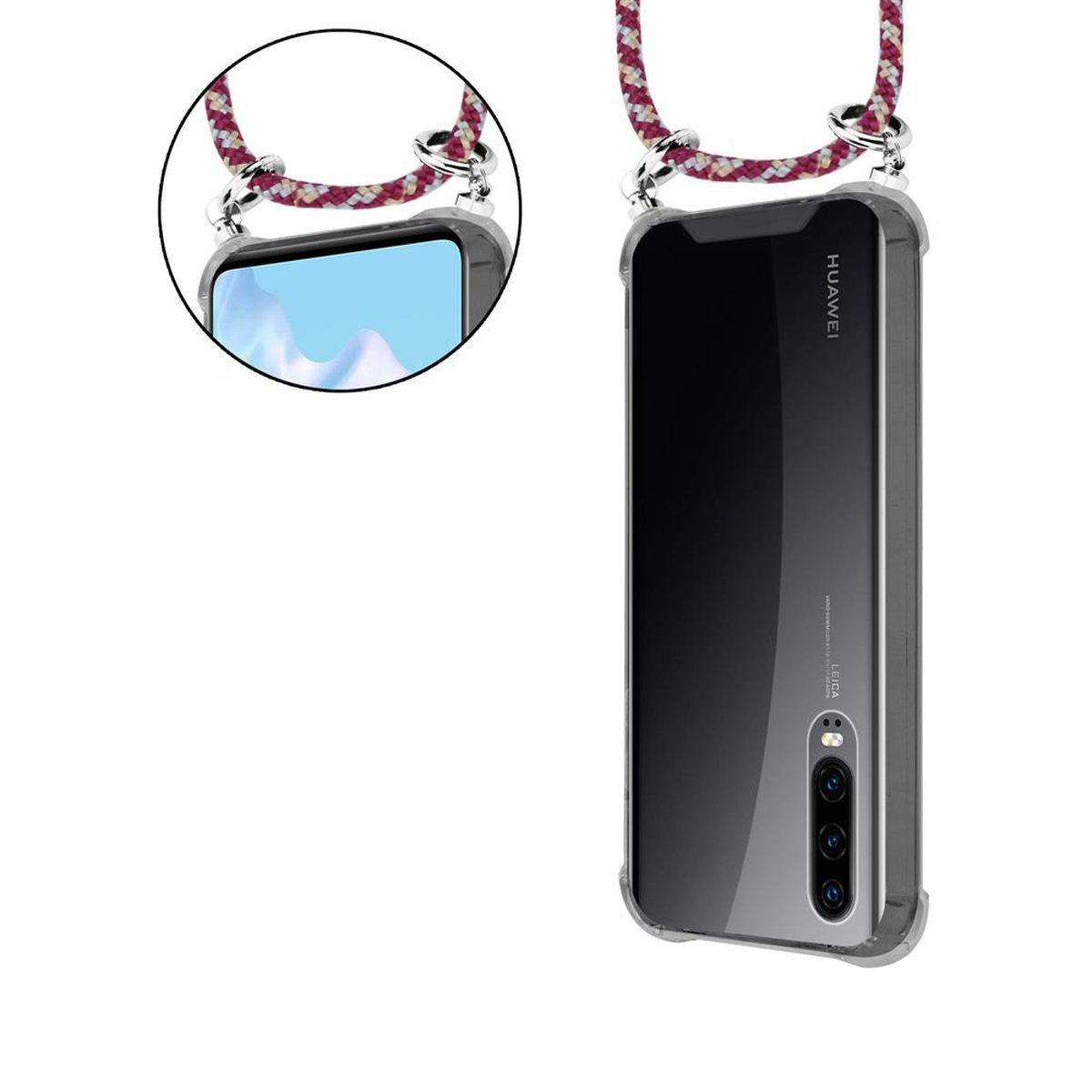 CADORABO Handy Kette mit Silber WEIß abnehmbarer ROT Kordel Huawei, Ringen, und Band P30, Backcover, Hülle, GELB