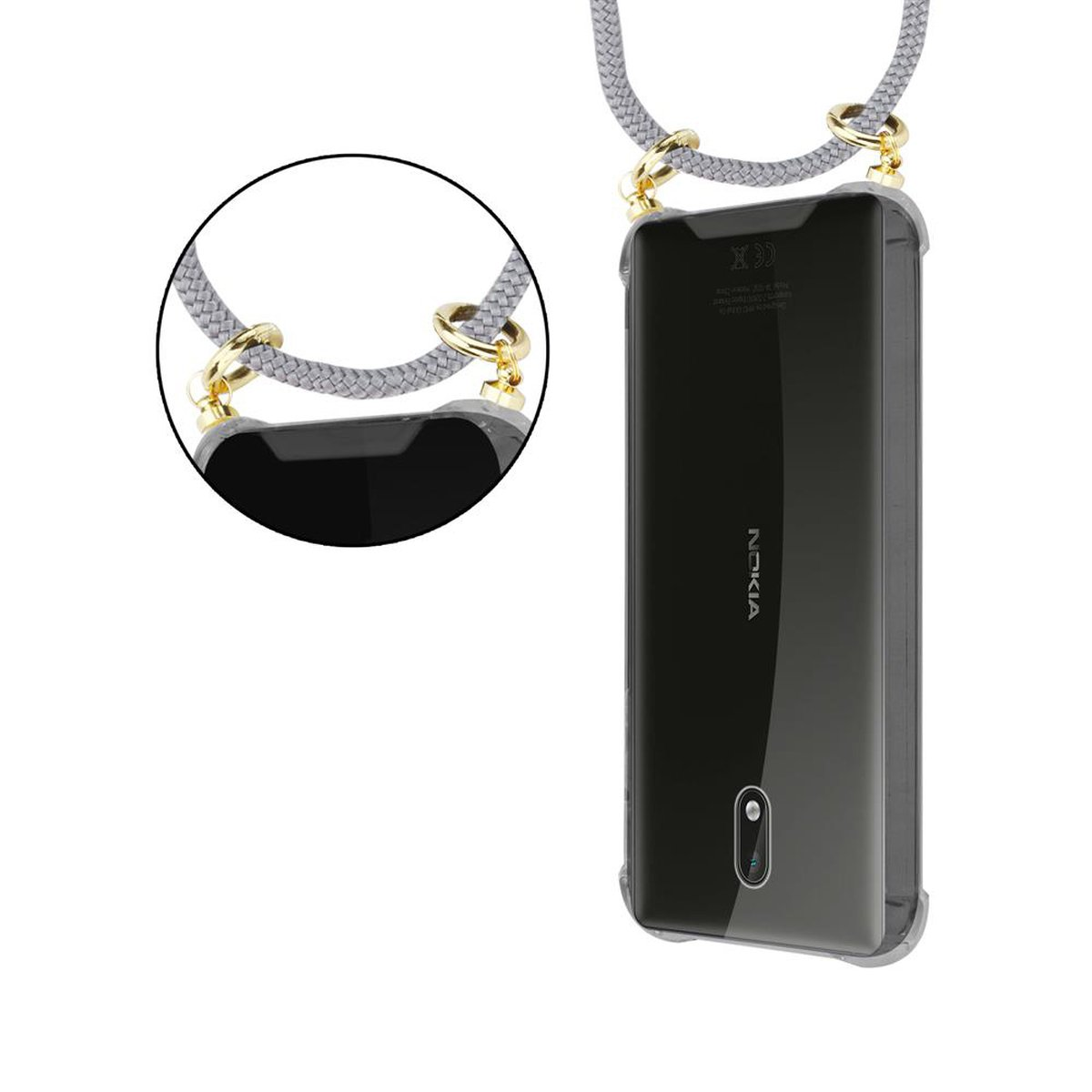 CADORABO Handy Kette GRAU Gold SILBER Backcover, Hülle, abnehmbarer 2017, und mit Ringen, Band Kordel 3 Nokia