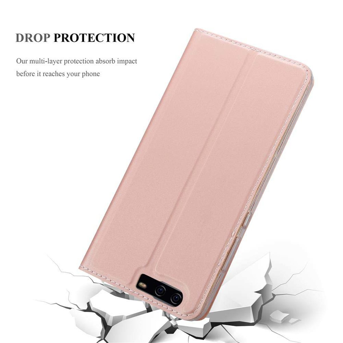 GOLD ROSÉ Huawei, Style, PLUS, CADORABO P10 Book Classy Handyhülle Bookcover, CLASSY