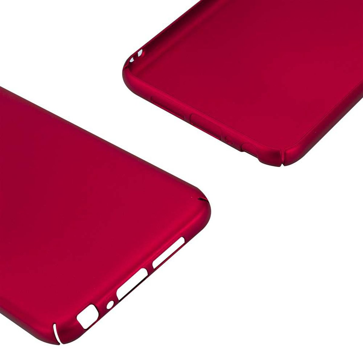Custodia per telefono rossa. Parte della custodia è visibile su sfondo bianco.