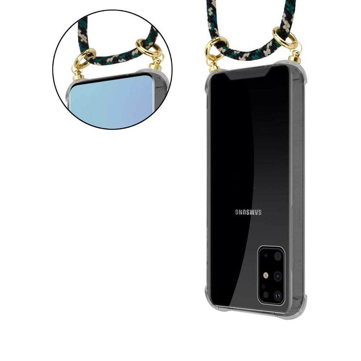 CADORABO Handy Kette abnehmbarer mit Kordel Backcover, Samsung, S20 Ringen, und Band Galaxy Hülle, CAMOUFLAGE Gold PLUS