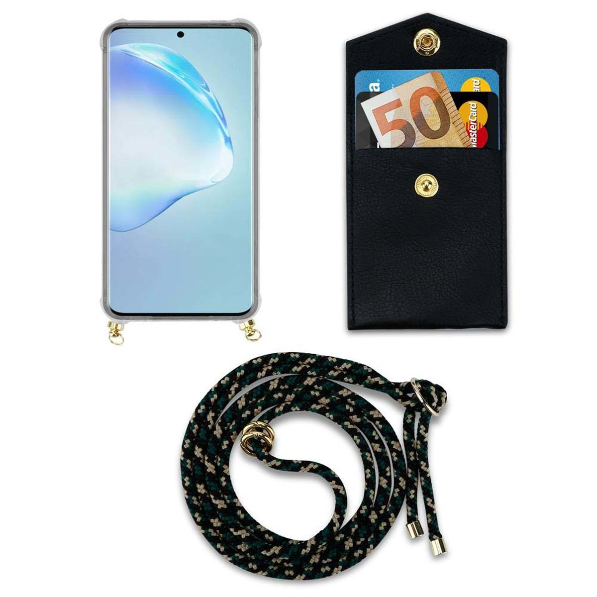 CADORABO Handy Kette abnehmbarer mit Kordel Backcover, Samsung, S20 Ringen, und Band Galaxy Hülle, CAMOUFLAGE Gold PLUS