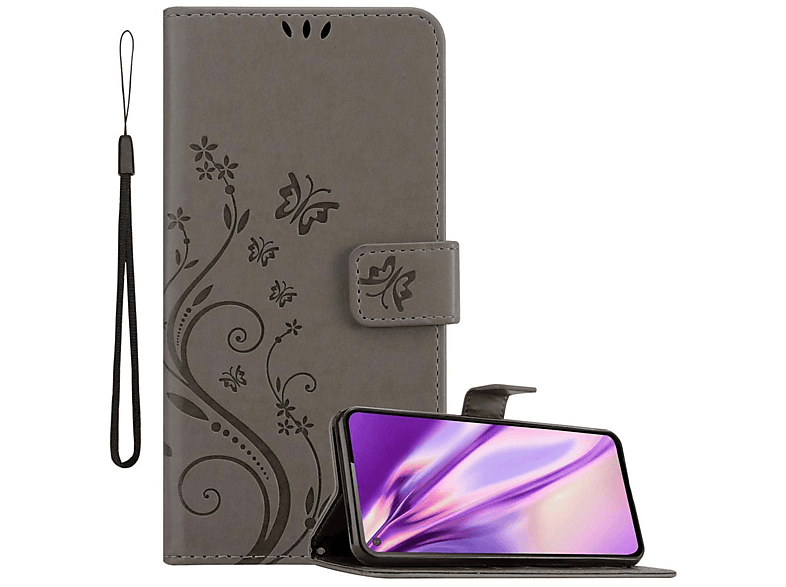GRAU Case, Blumen Muster FLORAL CADORABO A60 Samsung, Galaxy Flower Bookcover, M40, / Hülle
