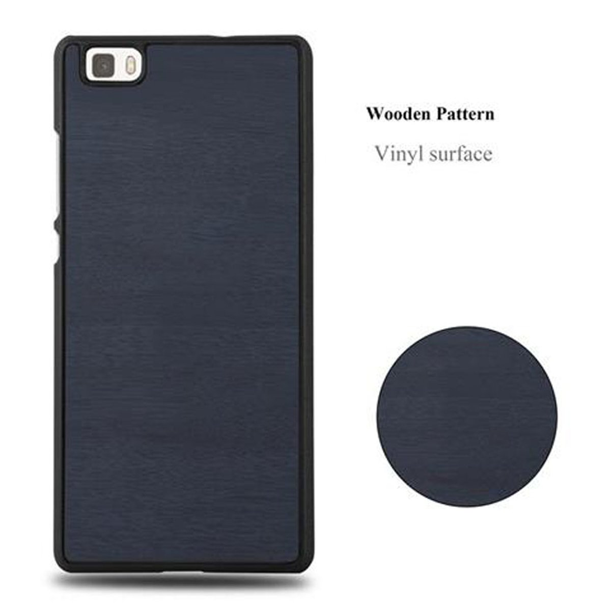 Una funda de teléfono negra con un patrón de madera.