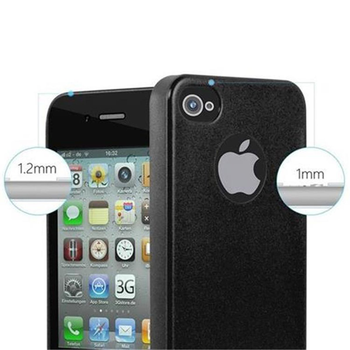 TPU Apple, CADORABO Backcover, iPhone METALLIC 4S, Matt SCHWARZ Hülle, 4 Metallic /