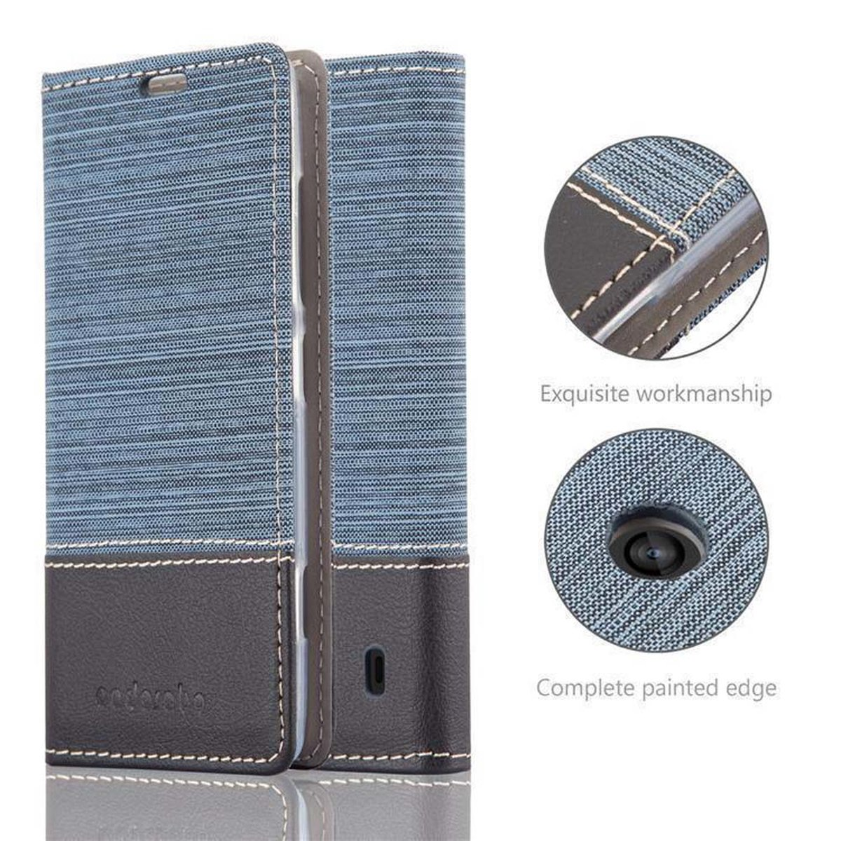 Jeans / Bookcover, Nokia, Style, Lumia DUNKEL CADORABO Schutzhülle SCHWARZ BLAU im Book 521, 520