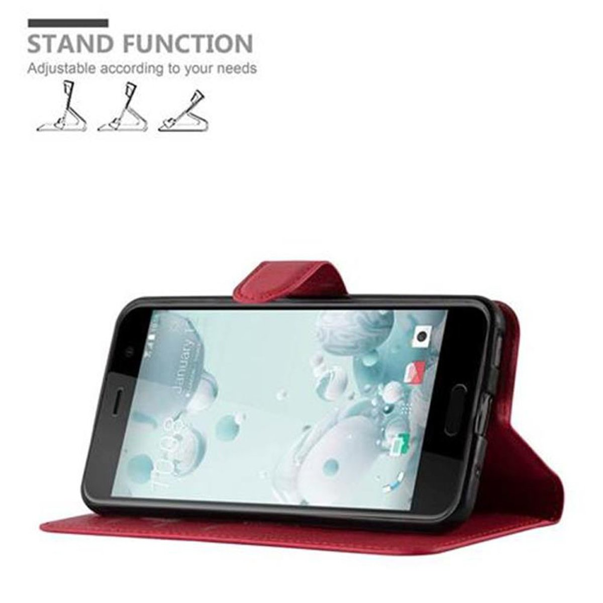 KARMIN U Standfunktion, Book CADORABO Hülle HTC, Bookcover, ROT PLAY,
