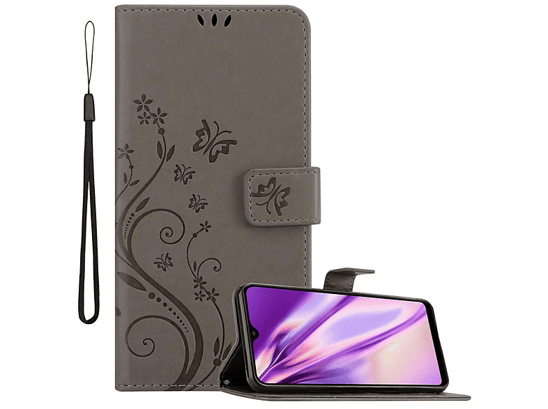 Blumen Flower CADORABO GRAU FLORAL / Samsung, Hülle Bookcover, Case, Galaxy M10, Muster A10