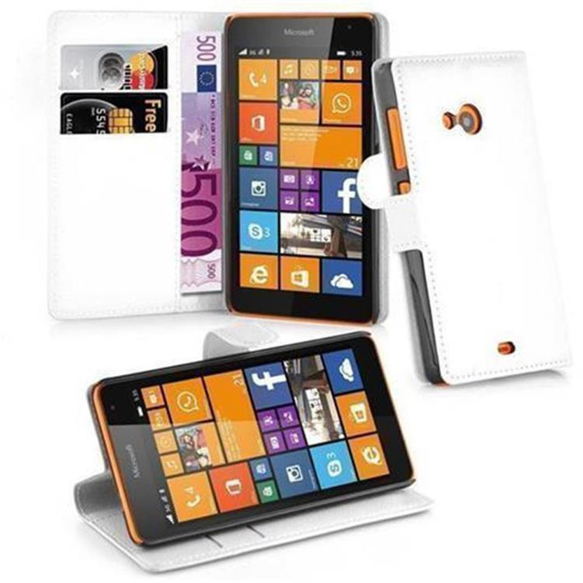 Lumia Hülle Bookcover, Nokia, ARKTIS Book WEIß CADORABO Standfunktion, 535,
