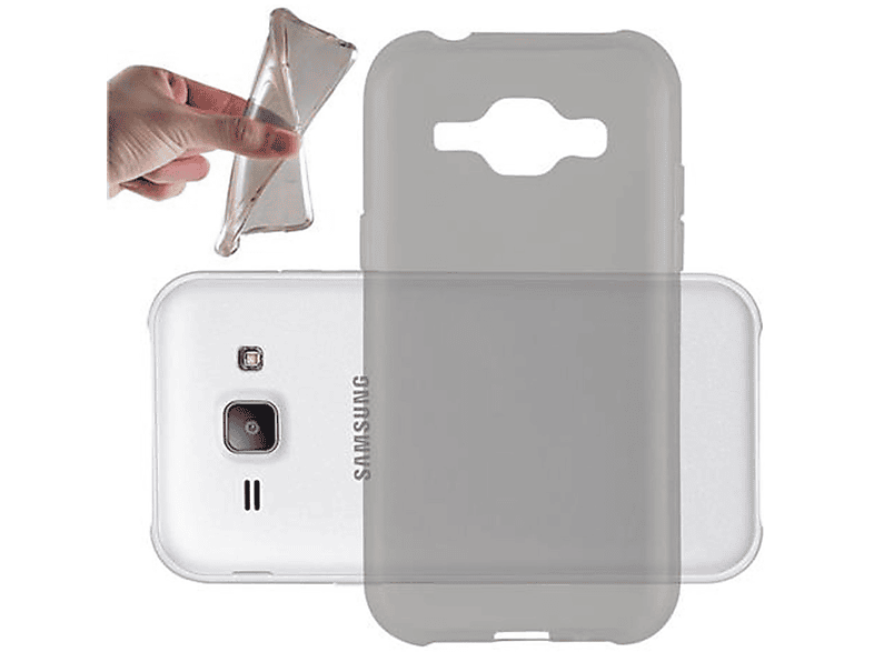 CADORABO TPU Ultra Slim AIR Schutzhülle, Backcover, Samsung, Galaxy J1 2015, TRANSPARENT SCHWARZ