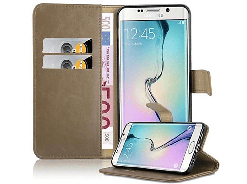 CADORABO Hülle Luxury Book Style, BRAUN Galaxy S6 Samsung, Bookcover, EDGE PLUS, CAPPUCCINO