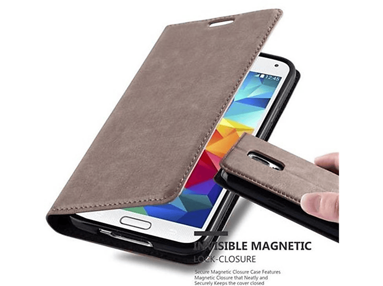 CADORABO Book Hülle Invisible Magnet, Bookcover, Samsung, Galaxy S5 / S5 NEO, KAFFEE BRAUN