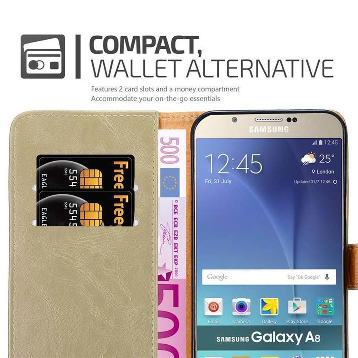 Hülle Luxury Galaxy Bookcover, CADORABO Samsung, A8 2015, Style, BRAUN Book CAPPUCCINO
