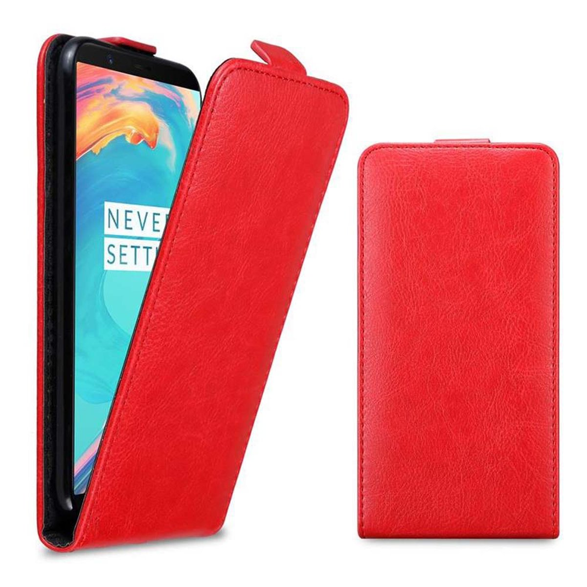 CADORABO Hülle im Flip Style, ROT 5T, Flip Cover, OnePlus, APFEL
