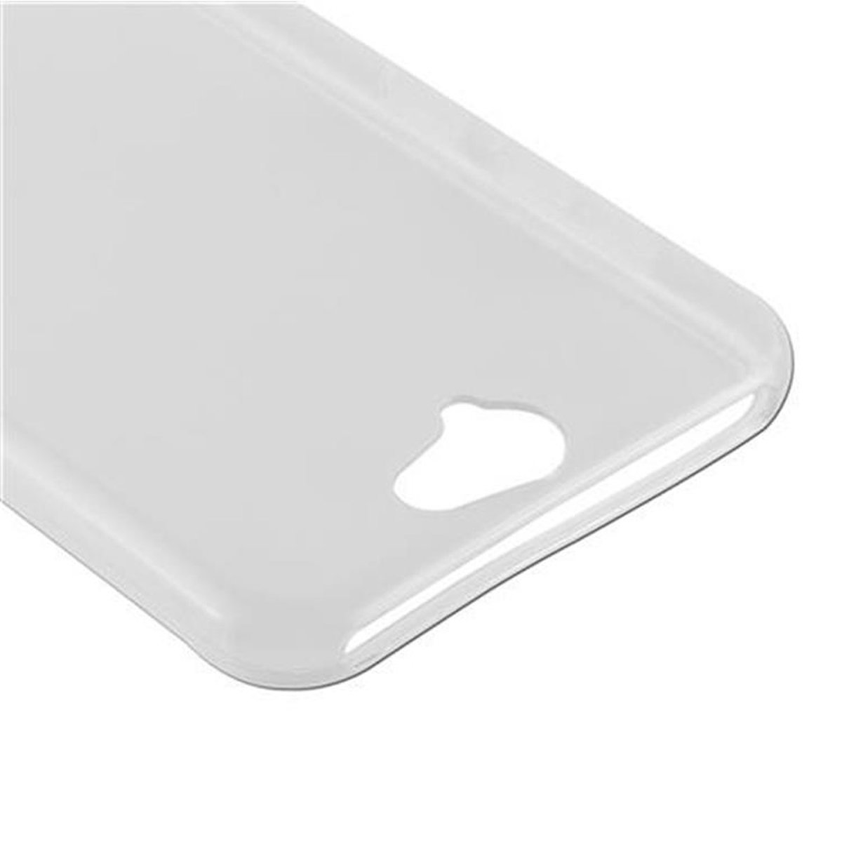 Eine transparente Handyhülle, die Rückseite und das Loch für die Kamera zeigt.