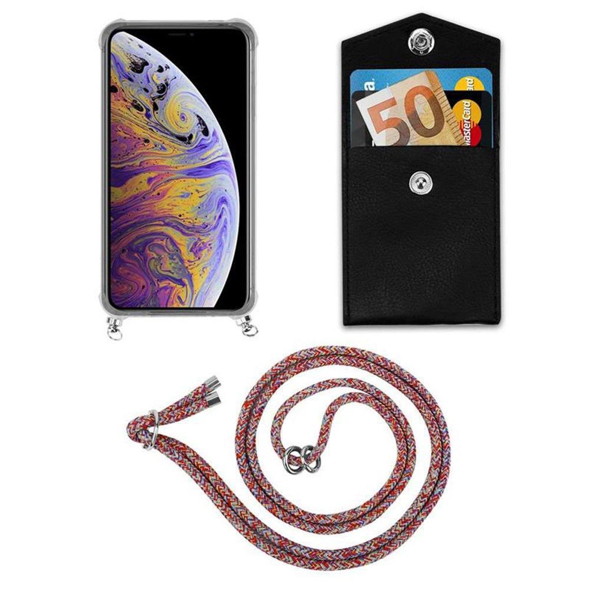 CADORABO Handy Kette mit Silber Band Kordel COLORFUL abnehmbarer PARROT iPhone Ringen, Hülle, MAX, XS und Backcover, Apple