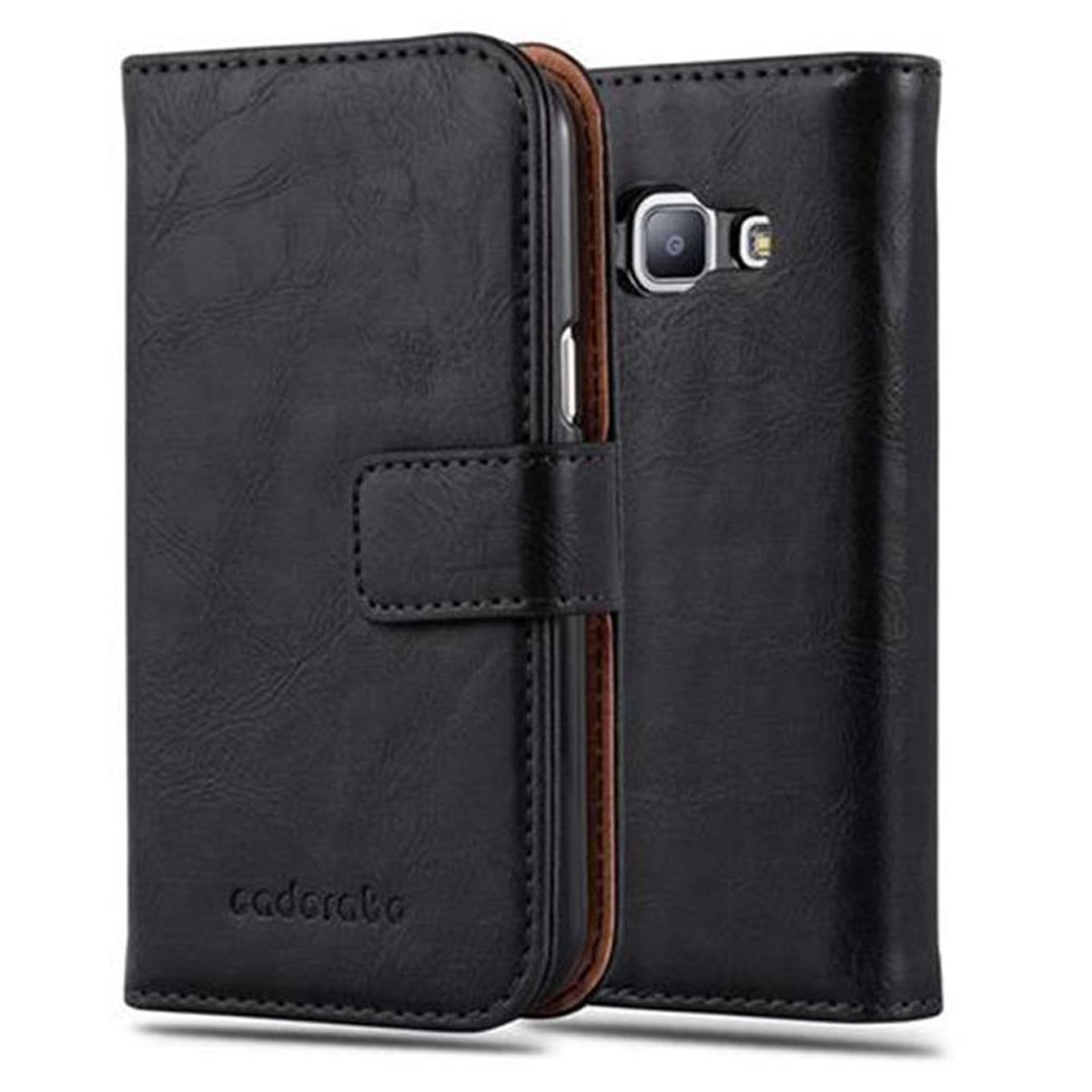 CADORABO Hülle Luxury J1 2015, SCHWARZ GRAPHIT Book Samsung, Bookcover, Style, Galaxy