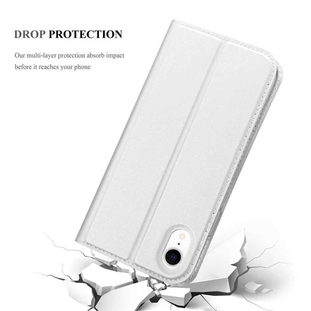 Book Handyhülle Bookcover, CADORABO XR, Classy iPhone Style, CLASSY SILBER Apple,
