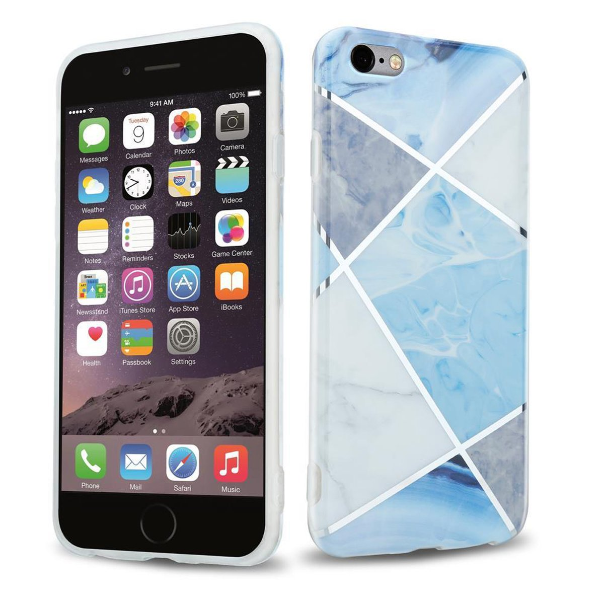 iPhone links und eine gemusterte Handyhülle rechts.