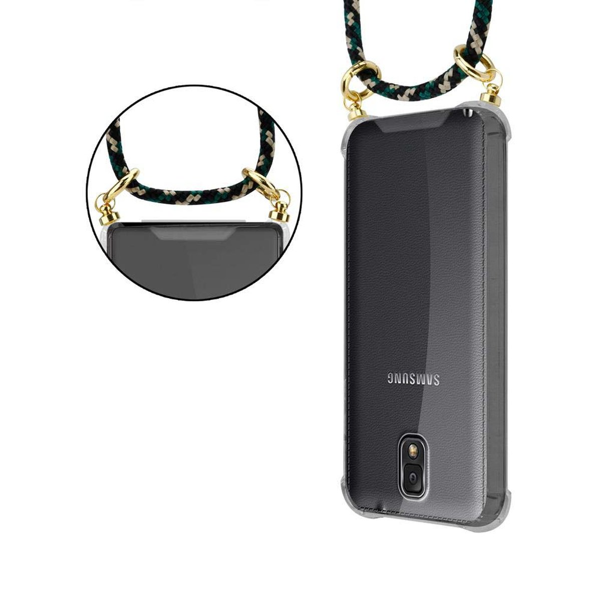 NOTE Band Hülle, Backcover, CADORABO Ringen, mit und Kette Kordel 3, Samsung, Gold Galaxy abnehmbarer Handy CAMOUFLAGE