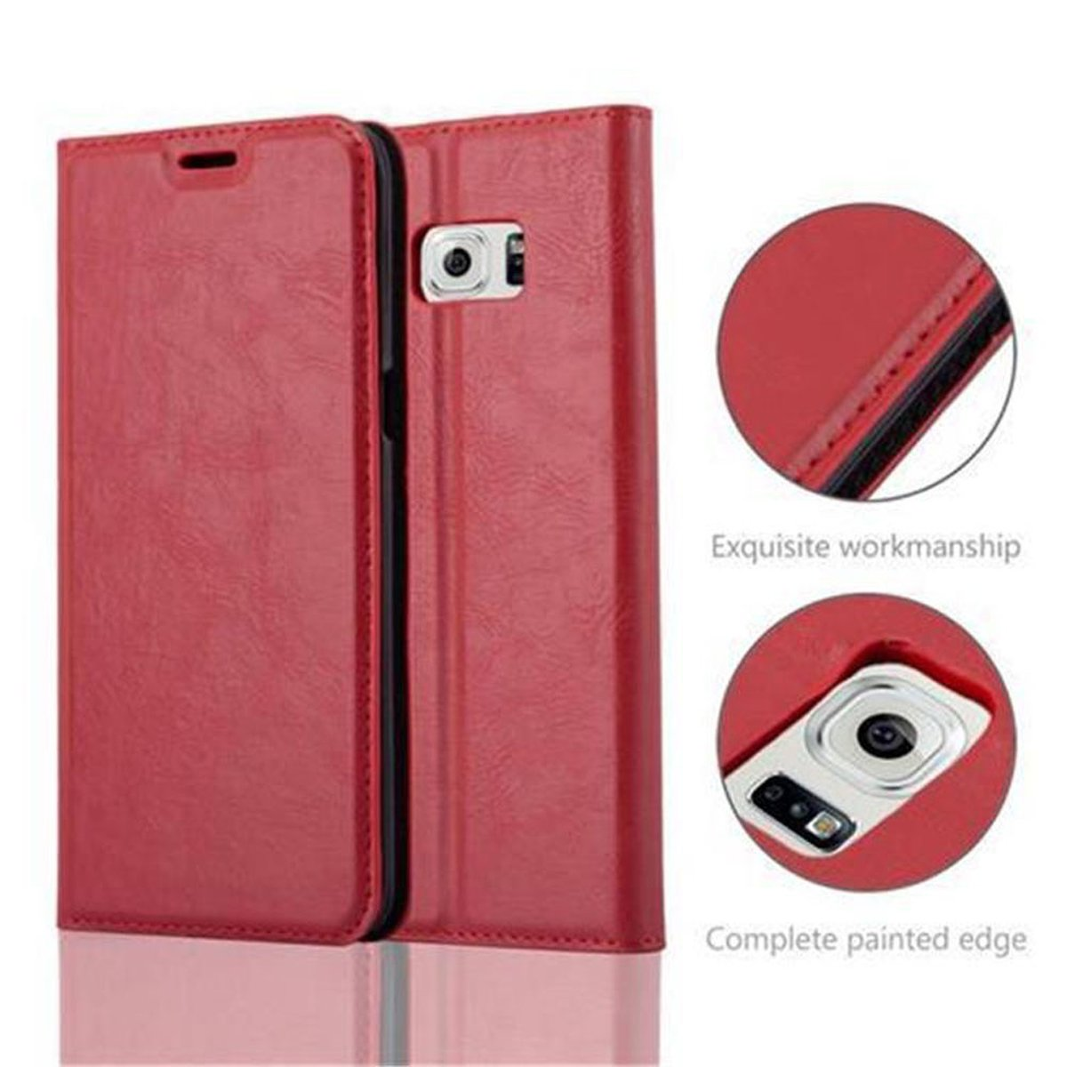 EDGE APFEL PLUS, S6 CADORABO Book Bookcover, Invisible Magnet, ROT Hülle Samsung, Galaxy