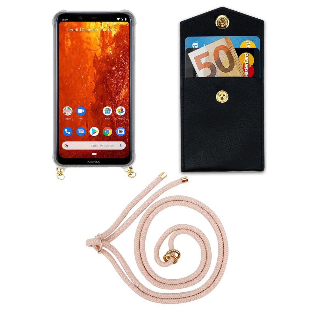 CADORABO Handy Kette mit Gold Hülle, Nokia, abnehmbarer Ringen, Band Kordel PERLIG ROSÉGOLD 8.1, und Backcover