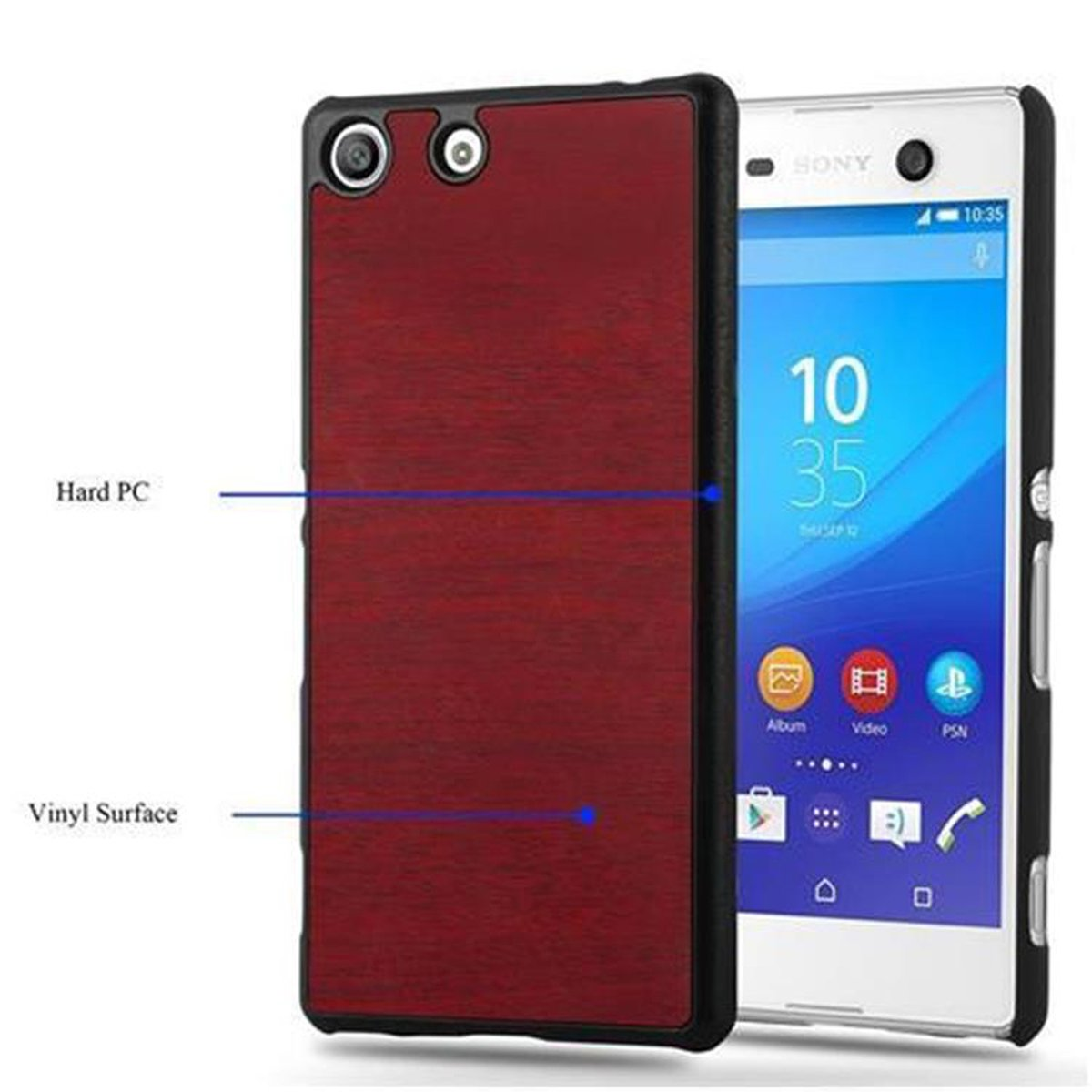 Xperia Sony, ROT Backcover, Hülle M5, Case Woody CADORABO Hard Style, WOODY