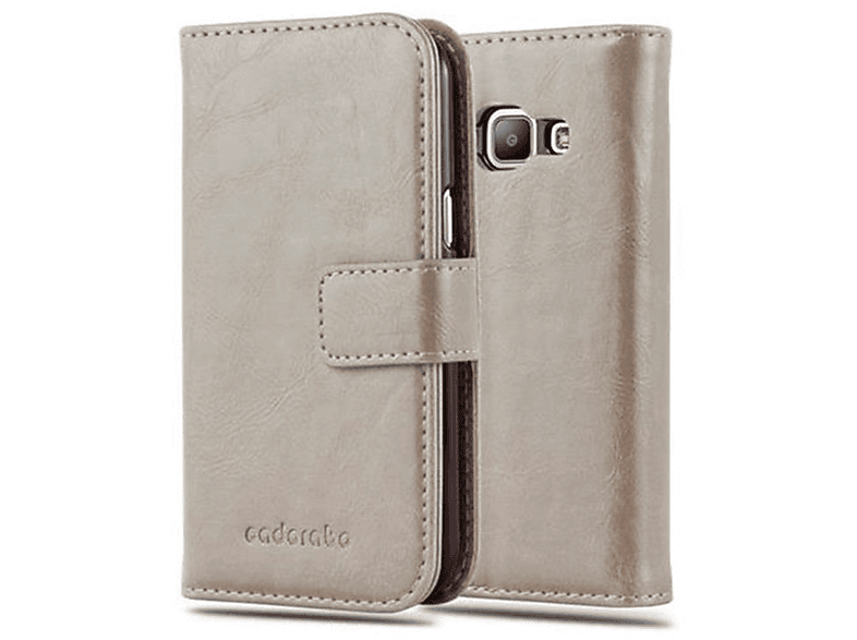 CADORABO Hülle Luxury Book Style, Bookcover, Samsung, Galaxy J1 2015, CAPPUCCINO BRAUN
