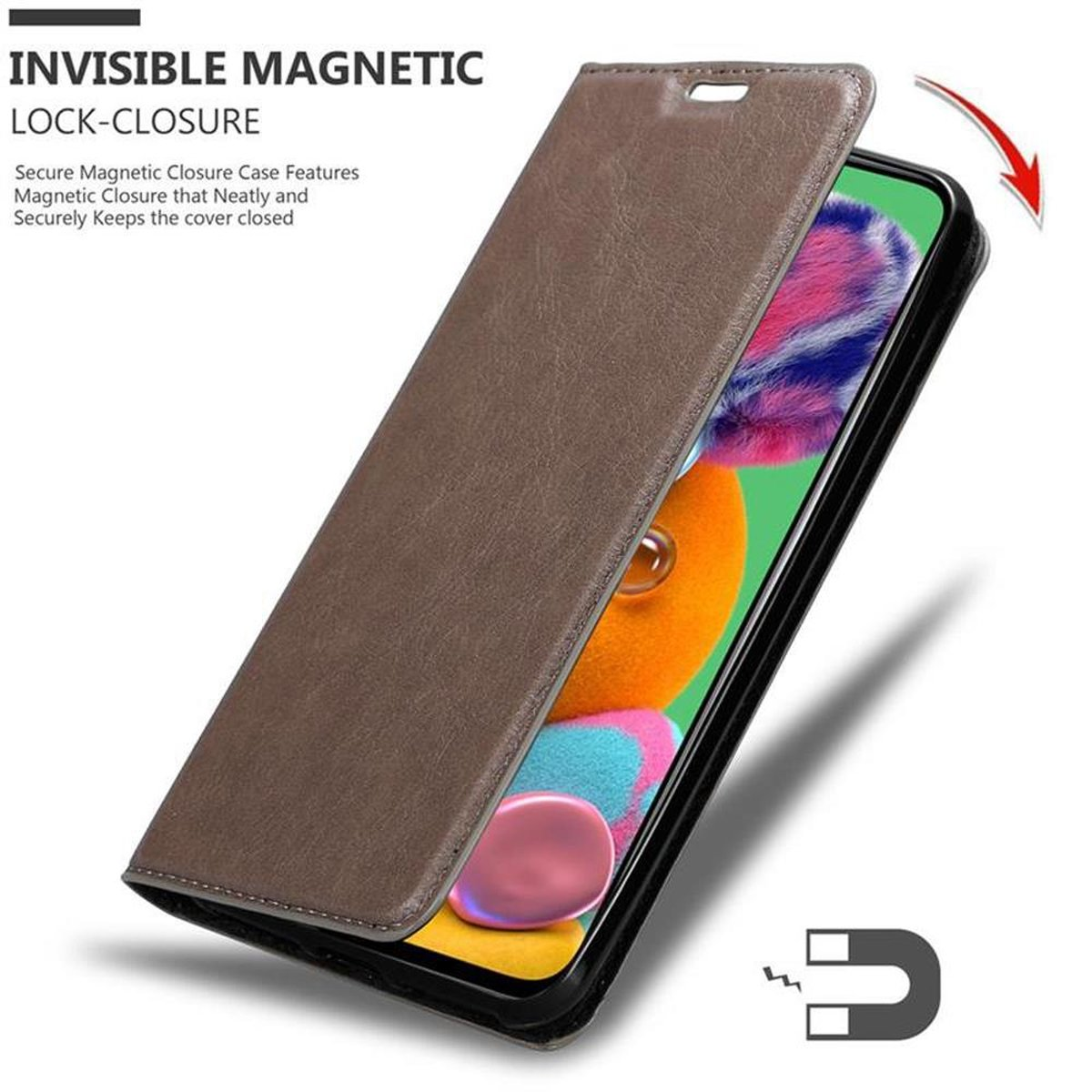 Book CADORABO Hülle Magnet, A90 BRAUN KAFFEE Invisible Galaxy Bookcover, 5G, Samsung,