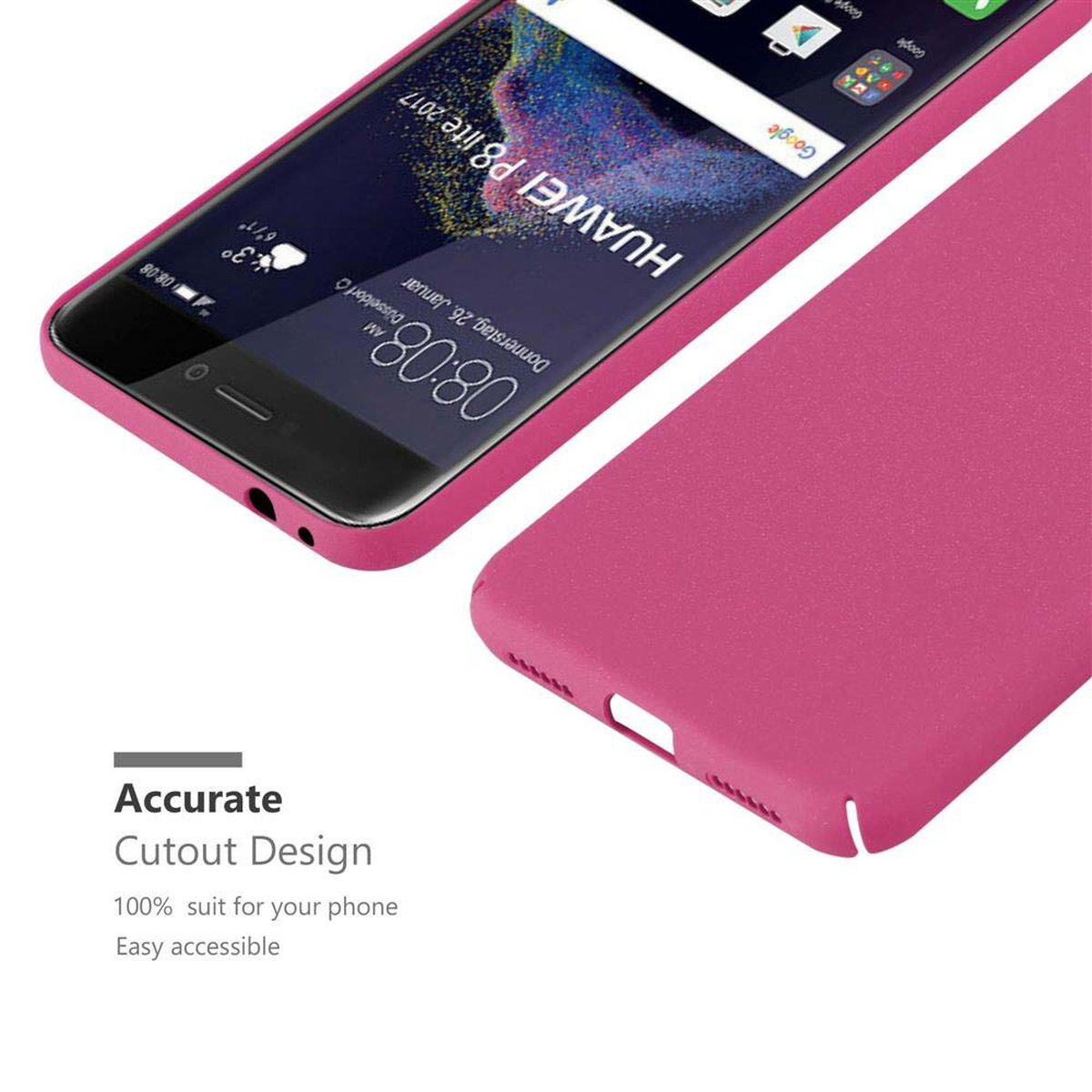 2017, FROSTY P9 Case P8 LITE 2017 im Frosty LITE Hard Style, CADORABO Hülle Backcover, PINK Huawei, /