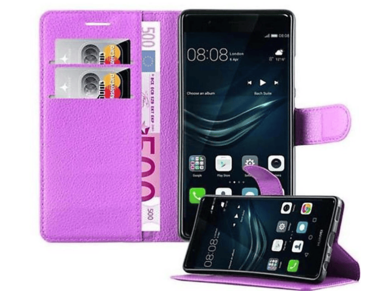 MANGAN Book Hülle Huawei, CADORABO P9, VIOLETT Bookcover, Standfunktion,