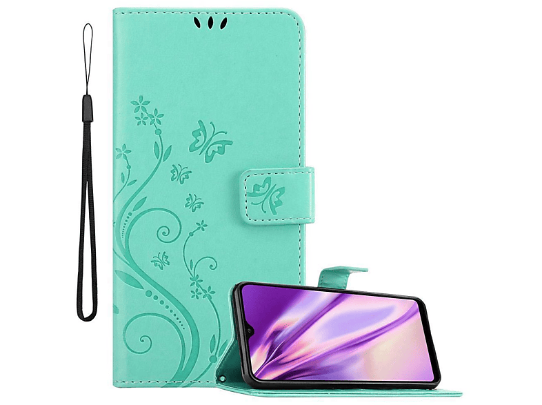TÜRKIS Flower Case, Hülle A10s Samsung, FLORAL Blumen M01s, / CADORABO Bookcover, Galaxy Muster
