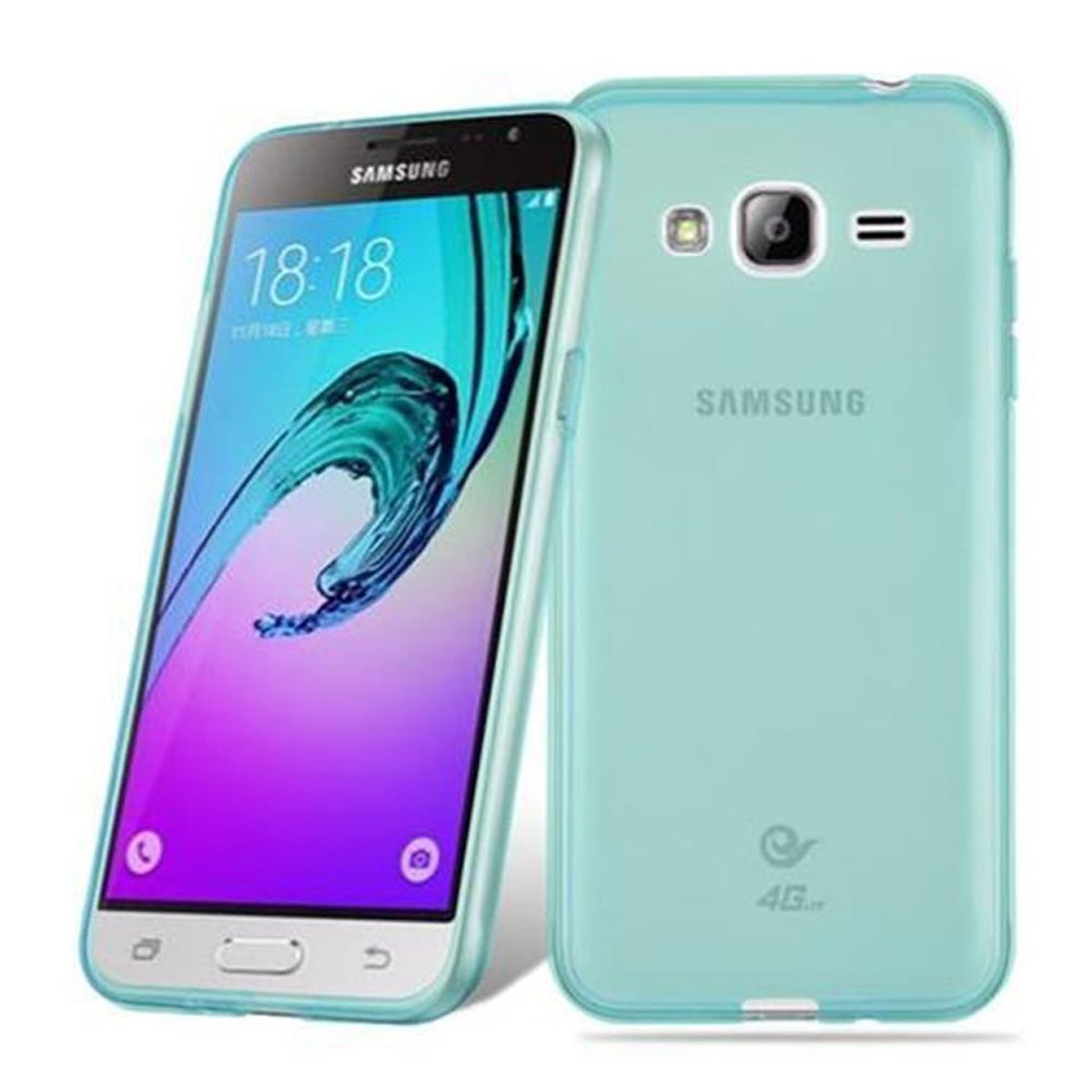 Due telefoni. Uno con custodia verde menta, l'altro senza. Entrambi Samsung.