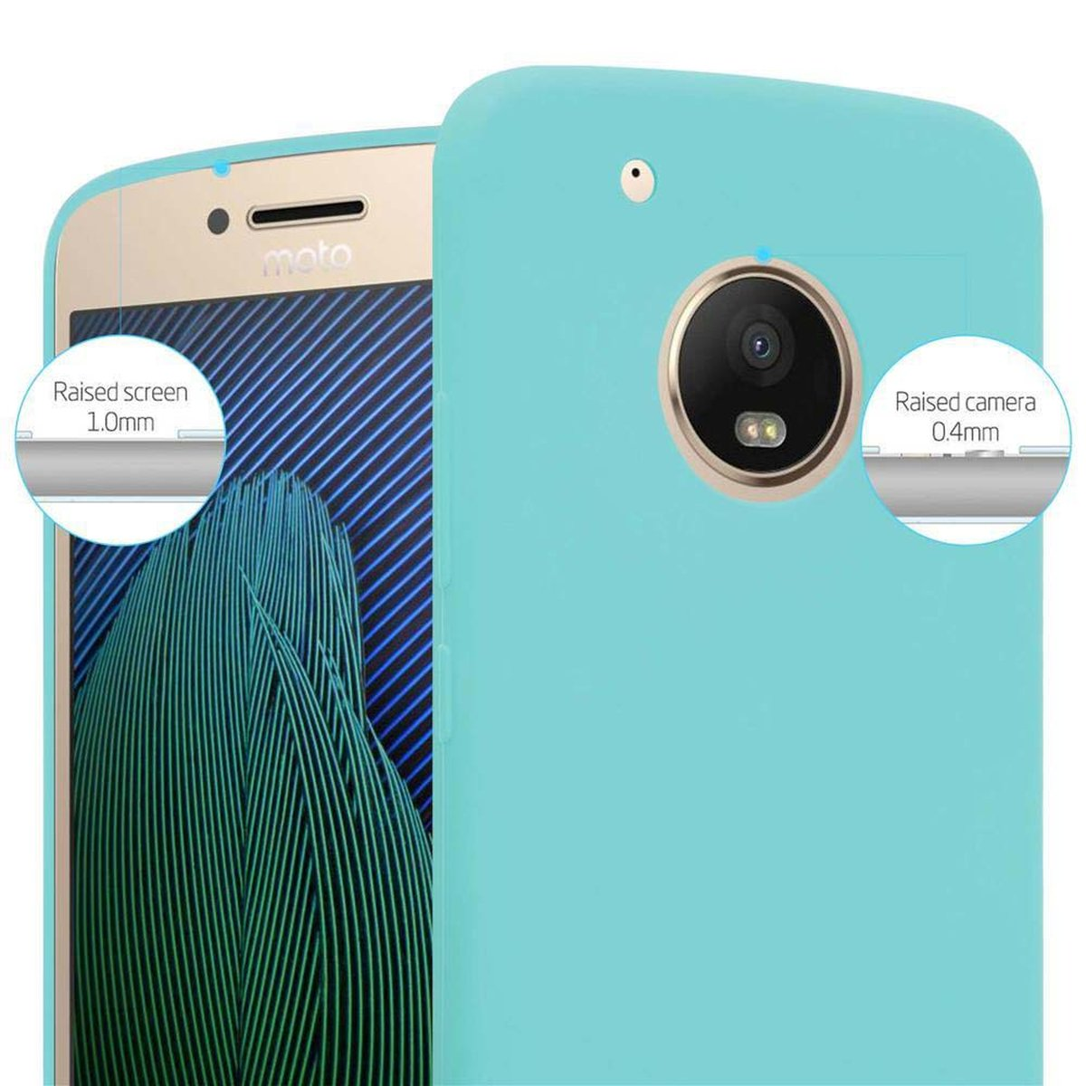 Una custodia blu per telefono con protezione per schermo e fotocamera rialzati.