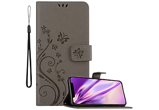 carcasa de móvil Funda libro para Móvil - Carcasa protección resistente de estilo libro;CADORABO, Apple, iPhone X / XS, gris floral