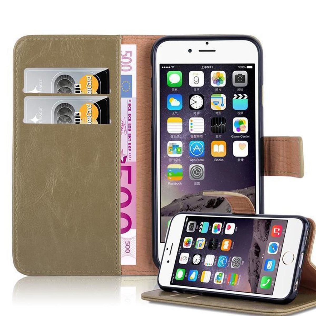 CADORABO Hülle Luxury Book Style, iPhone BRAUN 6S PLUS CAPPUCCINO Apple, PLUS, / 6 Bookcover
